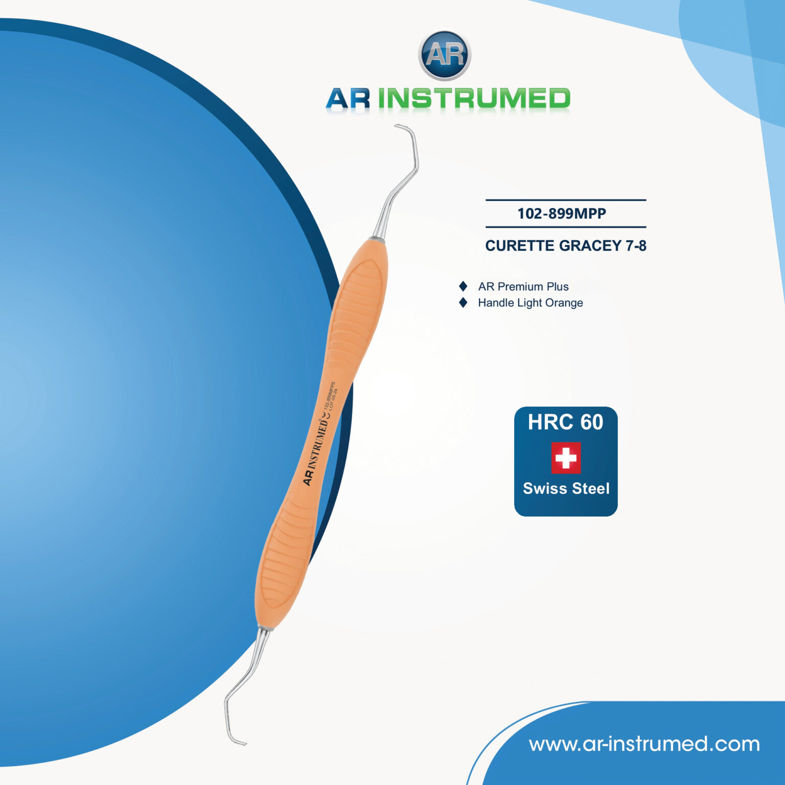 102-899MPP-1536x1536 Curette Gracey 7-8 After Five Titanium coated AR Premium Plus Handle Light Orange - Image 1