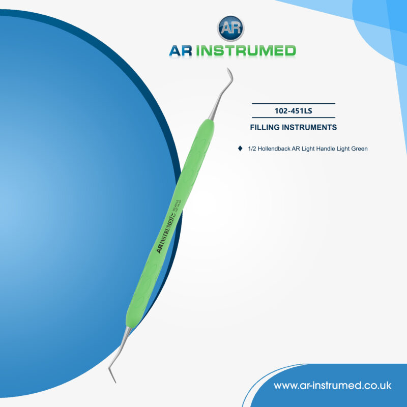 AR INSTRUMED 1/2 Hollenback 2.5mm dental composite filling instrument with light green ergonomic silicone handle