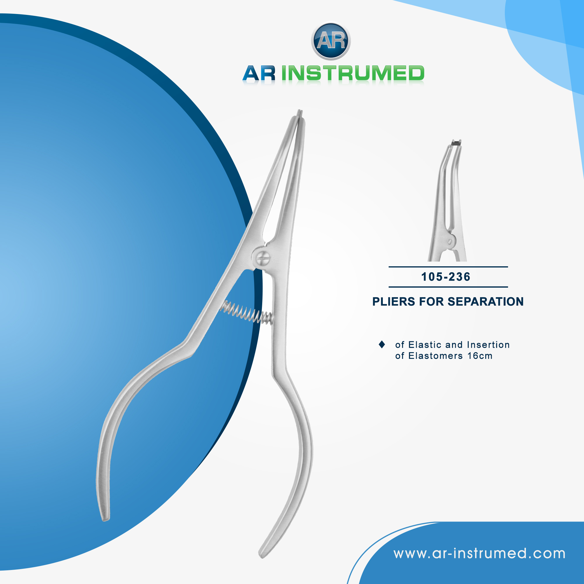 105-236 AR INSTRUMED orthodontic separator plier stainless steel UK dental instrument curved tip elastic spreading orthodontic tool